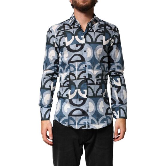 Dolce & Gabbana Blue MARTINI Long Sleeves Casual Logo Men's Shirt (Pre-Owned)